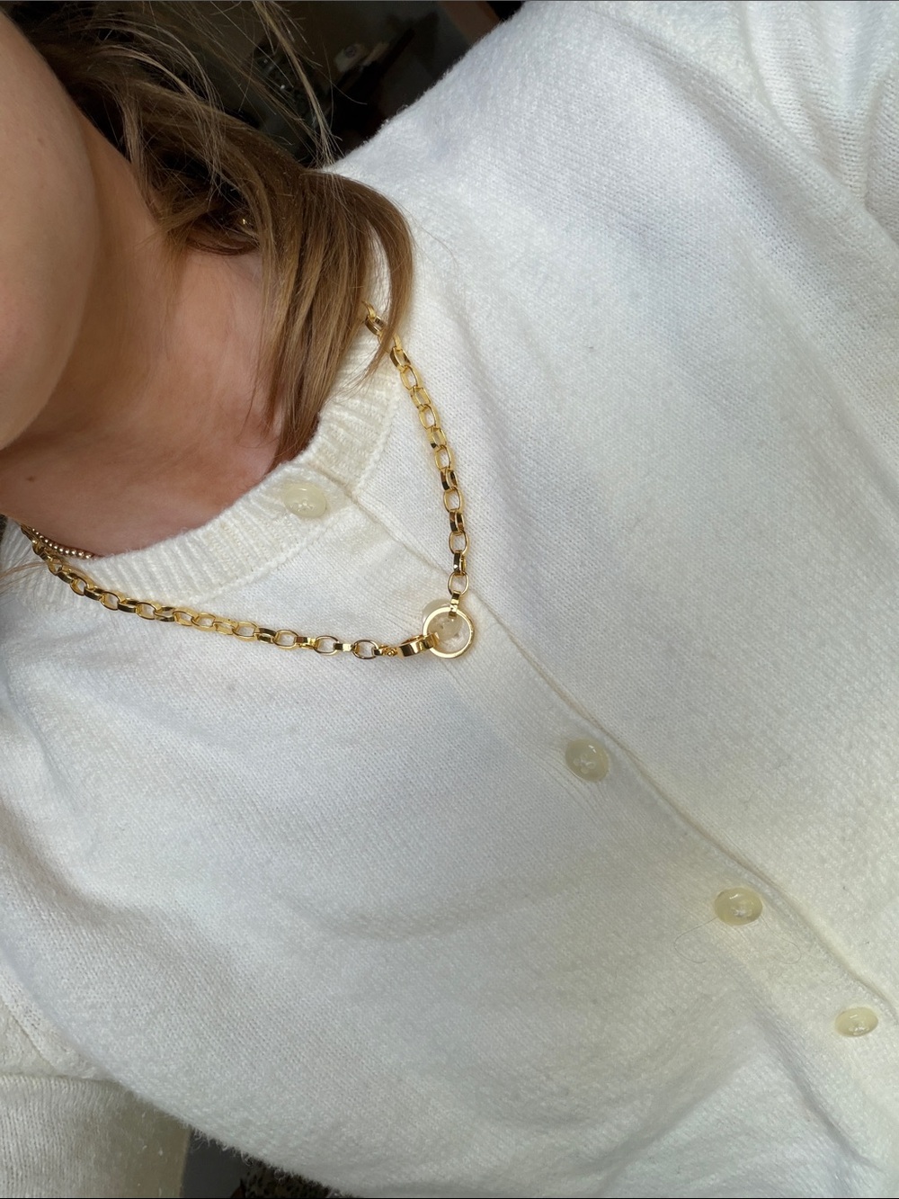 Gold Link Necklace with Round Clasp - Classic Statement